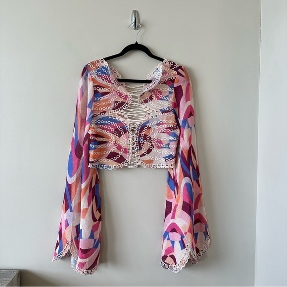 RARE-NWT-FREE People Eyes on You Bell Sleeve Eyelet Mesh Crop(Size:XLarge) - Picture 4 of 12